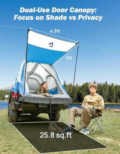 JOYTUTUS Inflatable Truck Bed Tent 5.5-6.5FT with Awning, Includes Air Pump for Quick 30S Setup, Dual-use Pickup or Camping Tent for 2 Person, Truck Tent with Waterproof Roof Shade and 3 Windows