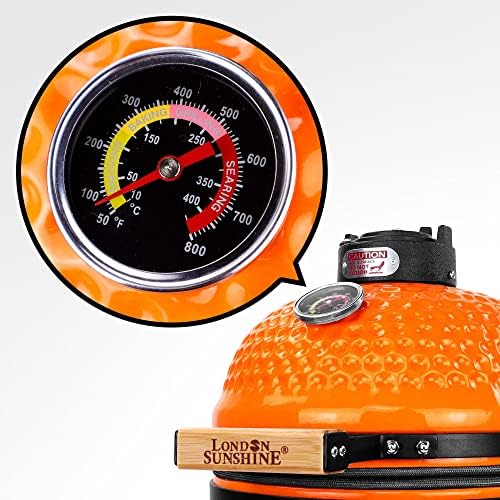 London Sunshine Ceramic Charcoal BBQ Kamado Grill Smoker - Portable Tabletop Cadet Series -Orange