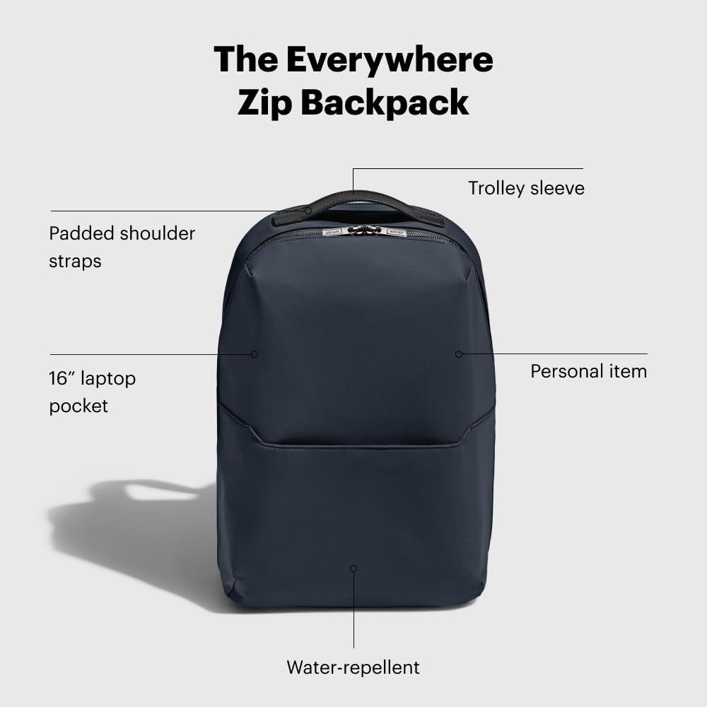 Away Everywhere Zip Backpack, Travel Backpack with Laptop Sleeve, Lightweight & Durable, Travel Essentials, Navy Blue