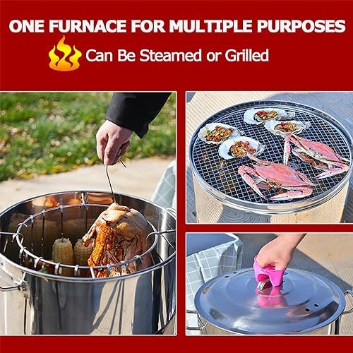 Large Portable Charcoal Grills, Stainless Charcoal BBQ Grill Barrel 360° Smokeless Outdoor Barbecue Grill for Travel, Outdoor Cooking and BBQ, Camping Grill Picnic Patio Backyard