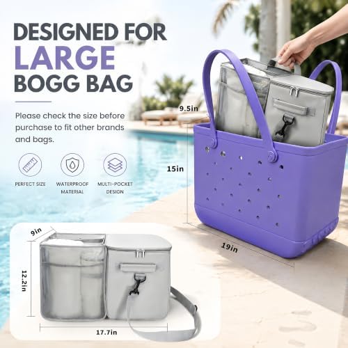 2-in-1 Cooler Organizer Insert Compatible with X Large Bogg Bag Cooler, Leakproof Insulated Cooler with Mesh Divider, Dry Wet Separate Beach Tote Accessory for Pool, Camping & Travel