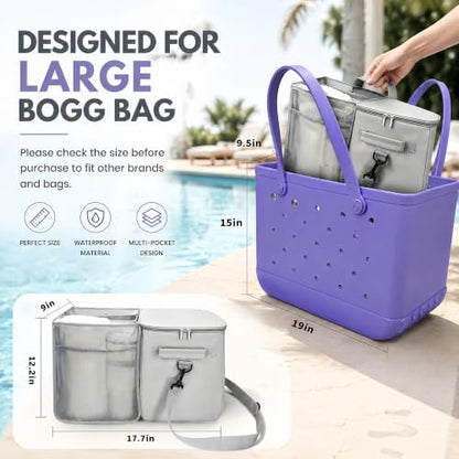 2-in-1 Cooler Organizer Insert Compatible with X Large Bogg Bag Cooler, Leakproof Insulated Cooler with Mesh Divider, Dry Wet Separate Beach Tote Accessory for Pool, Camping & Travel