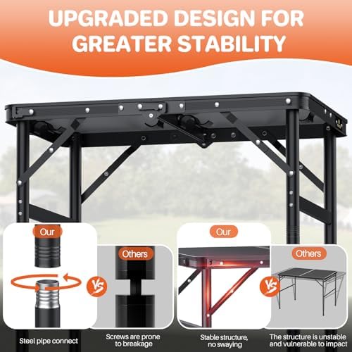FUNYKICH 2ft Aluminum Folding Camping Table, 3 Height Adjustable Max 29.4"