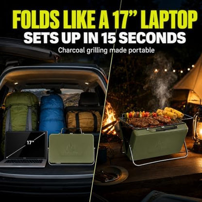 Ranger Plus Portable Charcoal Grill, Large Folding Camping BBQ