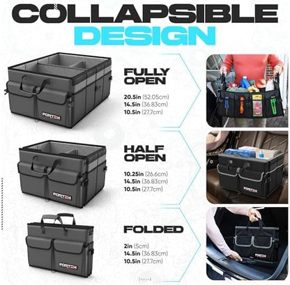 FORTEM Trunk Organizer - Foldable Car Organizer & Storage for SUVs & Trucks