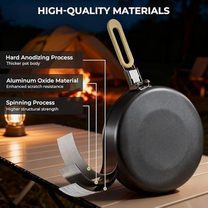 ALOCS Camping Cookware Portable Non-Stick Mess Kit with Foldable Handle