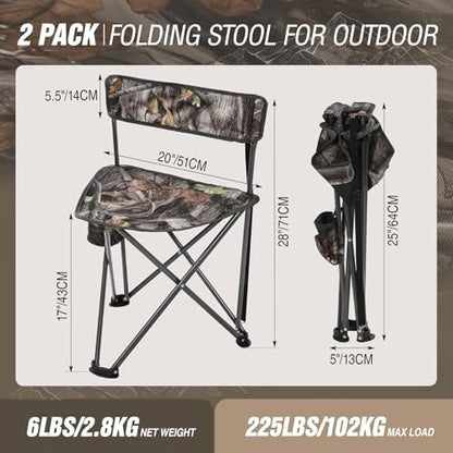 REDCAMP 2 Pack Tall Tripod Chairs for Adults, Folding Lightweight Portable Golf Chairs