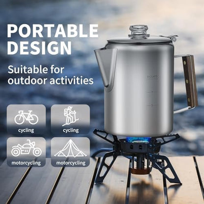 Coffee Percolator with 100pcs Coffee Filters - 9 Cups | Durable Stainless Steel Material Camping Coffee Pot| Brew Coffee On Fire, Grill or Stovetop | Ideal for Home, Camping