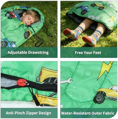 Kids Sleeping Bags - Camping Sleeping Bags with Carry Bag - Compact Sleeping Bag for Hiking, Backpacking 3 Season Warm & Cool Weather, Lightweight Waterproof Outdoor Travel for Boys Girls