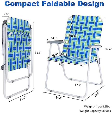 VINGLI Oversized Patio Lawn Chairs Folding 1 Piece, Webbed Folding Chair Outdoor Beach Chair Portable Camping Chair for Yard, Garden (Blue, Oversized)