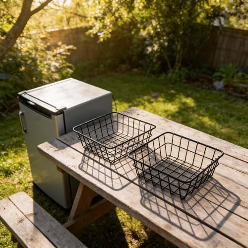 Coated Steel Wire Cooler Basket For 32 Qt Ultra-Light Coolers, Storage Organizer With Divider Compatibility For Camping, Tailgating, And Outdoor Adventures(2pcs)