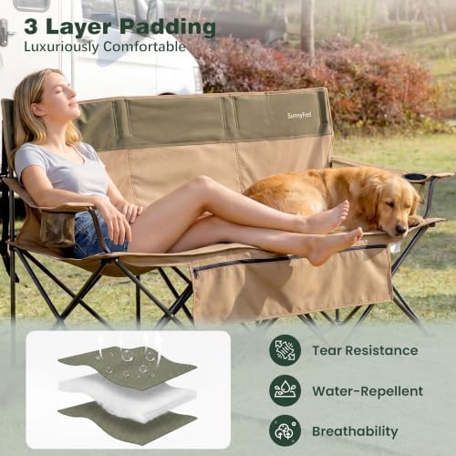 SUNNYFEEL 3 Person Camping Chair Oversized Loveseat for Adults