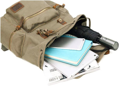 AUGUR High Capacity Canvas Vintage Backpack - for School College Hiking Travel 12-17" Laptop