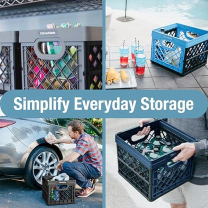 CleverMade Collapsible Milk Crate, Red, 1PK - 25L (6 Gal) Stackable Storage Bins, Holds 50lbs Per Bin - Clevercrates are Heavy Duty, Plastic Collapsible Storage Crate for Multi Purposes