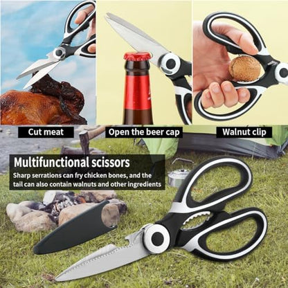 Evanda Camping Kitchen Cooking Utensil Set 10 Piece, Stainless Steel Outdoor Cooking and Grilling Utensil Organizer Travel Set Perfect for Travel, Camping, RVs, BBQs, Picnics, Parties and More