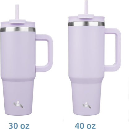 40 oz Tumbler with Handle and 2 Straws,2 in 1 Lid Insulated Water Bottle Stainless Steel Travel Coffee Mug,Wisteria