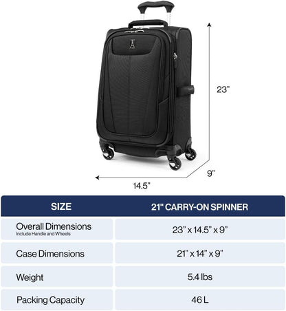 Travelpro Maxlite 5 Softside Expandable Carry-On Luggage with Spinner Wheels, Lightweight, 21-Inch — Shadow Grey