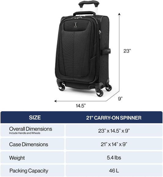 Travelpro Maxlite 5 Softside Expandable Carry-On Luggage with Spinner Wheels, Lightweight, 21-Inch — Shadow Grey