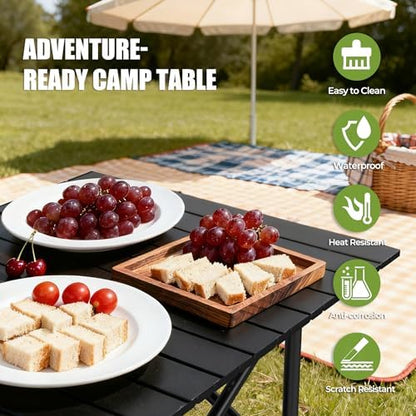 Camping Table Portable, Folding Roll-Up Picnic Table with Carry Bag & Detachable Storage Pockets, Lightweight Outdoor Table for Camping, Backyard, Party, BBQ, Patio