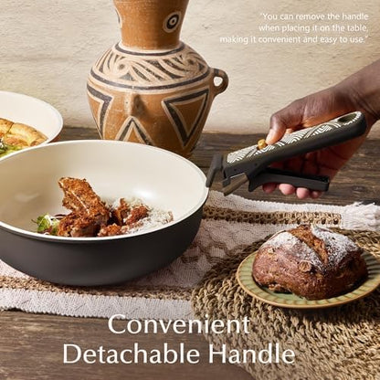 CAROTE 21pcs Ceramic Cookware Set, Pots and Pans Set with Detachable Handle