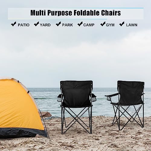 HaSteeL Large Camping Chairs for Adults, Black Folding Beach Chair Set of 2