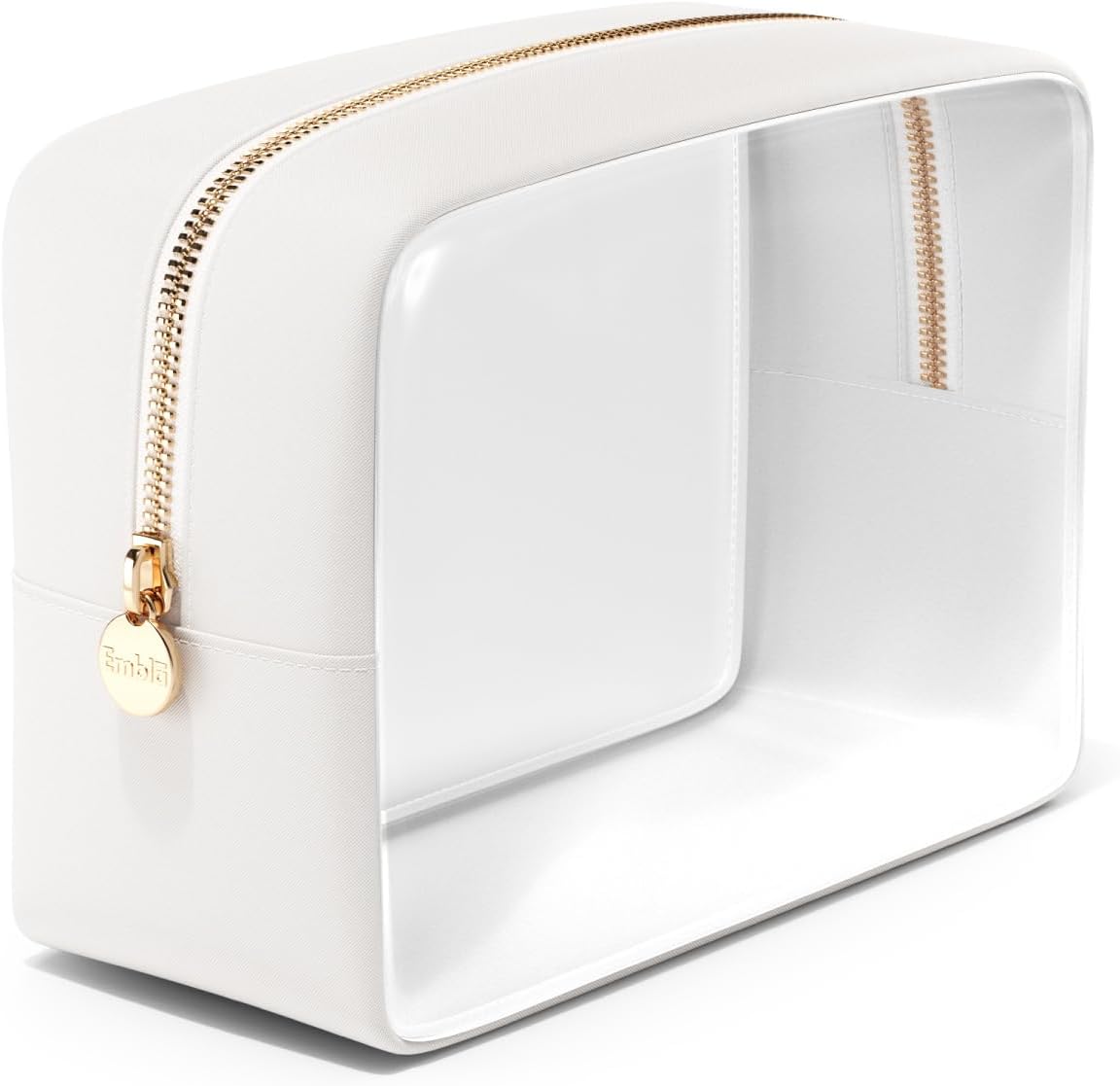 Clear Makeup Bag Zipper Pouch, Transparent Cosmetic Case Organizer, TSA Approved Travel Toiletry Case, Travel Accessories Essentials Makeup Tote for Women, Large Cute Make up Bag for Purse - White