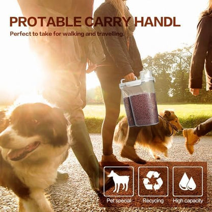 TIOVERY Dog Food Storage Container, 5-7 Lbs Airtight Pet Food Container, Cat food Container Dispenser with Portable Handle, Pouring Spout and Measuring Cup for Dogs Cats 2Pack White/6Qt