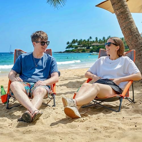 Portal Beach Chairs for Adults Camping Low Lightweight Portable Chair with Cup Holder Mesh Back Carry Bag for Outdoor Sand Lawn Travel Picnic Festival Concert