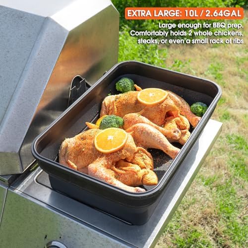Silicone Collapsible Marinating Container with Lid for Meat, 2.64Gal/10L, 2 Pack Extra Large Collapsible BBQ Prep Tub, Transparent Locking Lid, XL Grill Prep Trays & Carry System, BBQ Must-Have, Black