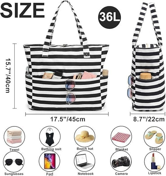 Beach Pool Bags Tote for Women Ladies Large Gym Tote Carry On Bag With Wet Compartment for Weekender Travel Waterproof