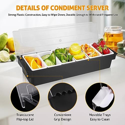 WICHEMI Ice Chilled Condiment Caddy with 6 Removable Trays and Lids