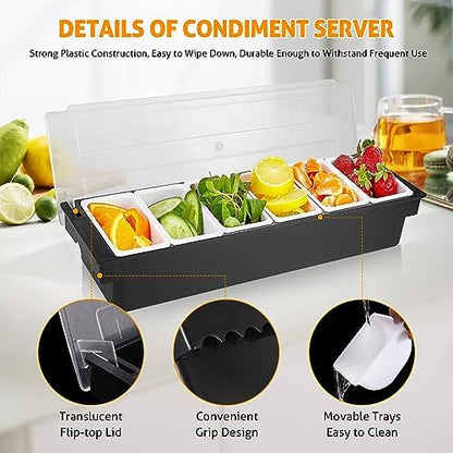 WICHEMI Ice Chilled Condiment Caddy with 6 Removable Trays and Lids