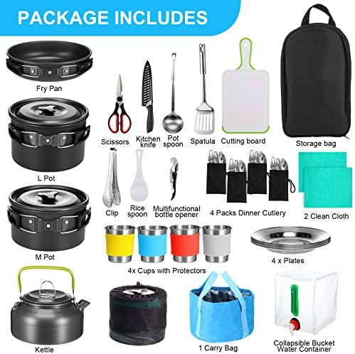 Gejoy 42 Pcs Camping Cookware Mess Kit Pots and Pans Set for 4 People