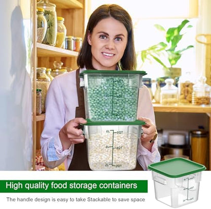 FoldTier 2 Pieces Square Food Storage Containers Polycarbonate Clear Food Container with Lid Commercial Food Storage with Graduations for Commercial Kitchen Dough Marinating Meat(Green, 6 Qt)