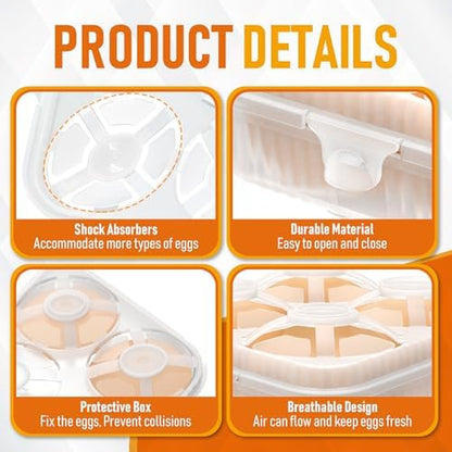 ZPU Egg Holder Camping, 2Pcs 4 Grid Egg Container, Plastic Egg Carrier for Camping Picnic Travel Outdoor Refrigerator Kitchen, Protective Egg Storage Case, Grey Orange