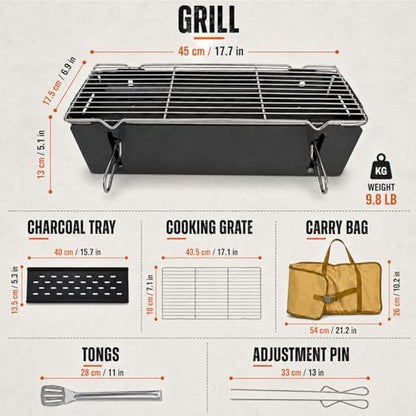 Portable Charcoal Grill, 17-Inch Folding Tabletop BBQ for Camping