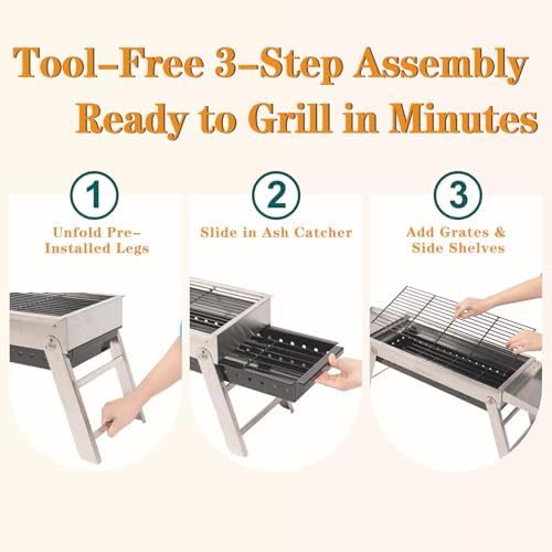 Portable Folding Charcoal Grill Stainless Steel BBQ Grill