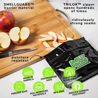 10pk 4-MIL Thick HEAVY DUTY Smelly Proof Reusable Bags Black, USA-Made, Reusable Food Storage Bags, Sandwich Bags, Reusable Freezer Bags, Non-Silicone Bags, 10 x Reusable Bag, 6" x 4"