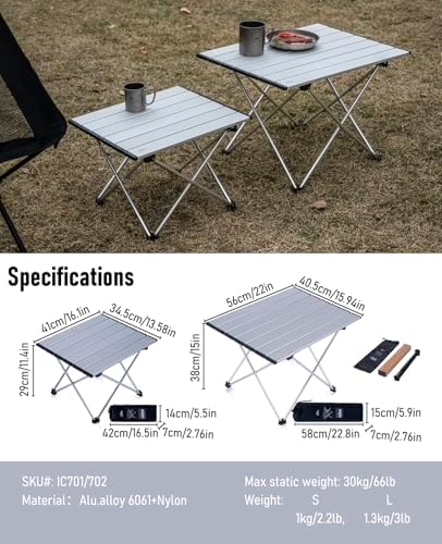 iClimb Ultralight Compact Camping Folding Table (Silver - S)
