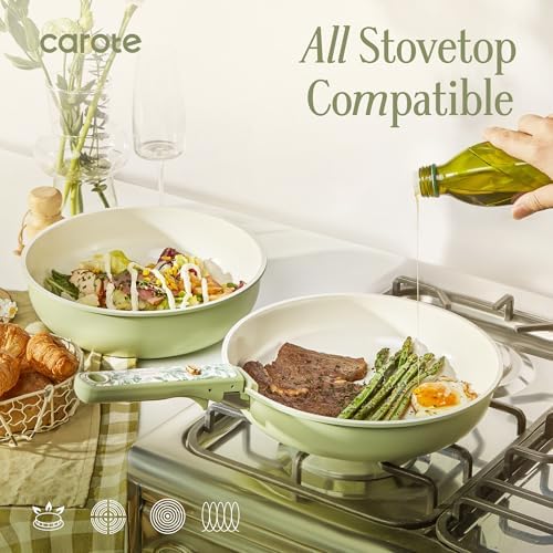 CAROTE 25pcs Ceramic Cookware Sets, Detachable Handle Pots and Pans Set