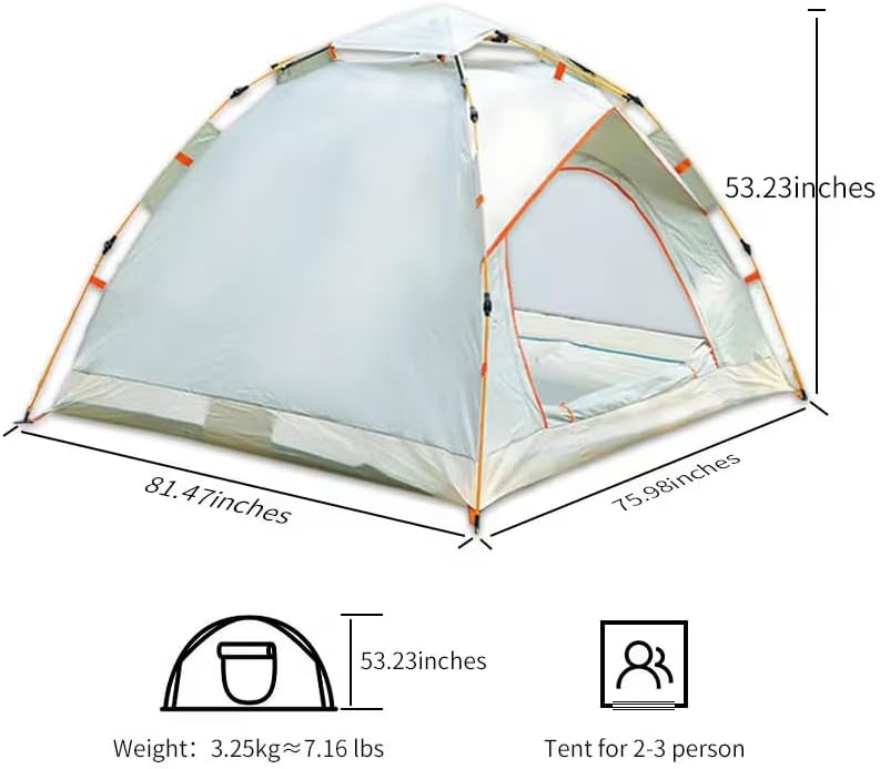 Fully Automatic Pop-Up Tent, 2-Person All-Weather Outdoor Tent with Double Doors, Mosquito Mesh, Water-Resistant Silver-Coated Fabric, and Wind-Proof Design for Easy Setup,White