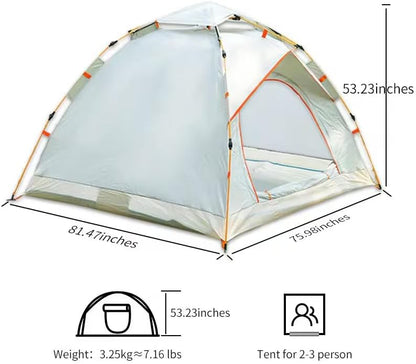 Fully Automatic Pop-Up Tent, 2-Person All-Weather Outdoor Tent with Double Doors, Mosquito Mesh, Water-Resistant Silver-Coated Fabric, and Wind-Proof Design for Easy Setup,White