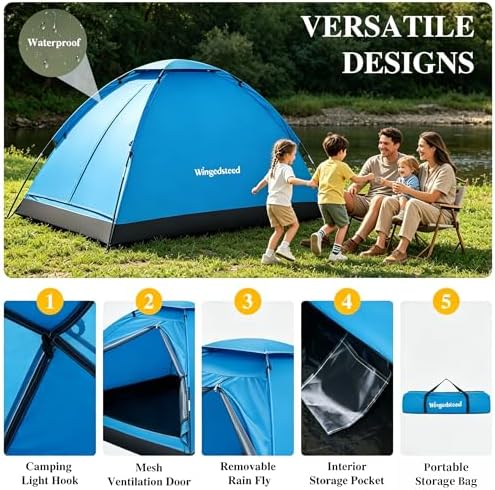 1-2 Person Camping Tent, Easy Manual Setup Dome Tent, Waterproof Windproof Lightweight Backpacking Tent with Breathable Mesh for Hiking, Outdoor Travel & Beach