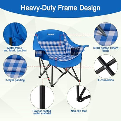 Youtanic Oversized Large Padded Camping Chair, 400 lbs Foldable Lawn Chair