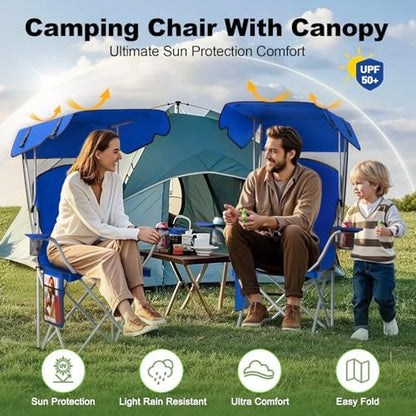 VTOY Portable Folding Camping Chair with Canopy, Outdoor Sun Shade Chair