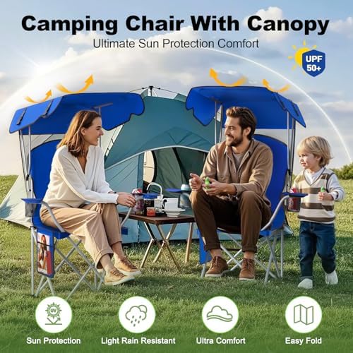 VTOY Portable Folding Camping Chair with Canopy, Outdoor Sun Shade Chair