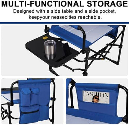 Romswi 2Pack Director Chairs for Outdoor, Folding Camping Chair, Compact Directors Chair Side Table and Side Bag, Heavy Duty Oversize Chair for Beach Fishing Picnic, Holds up to 400 lbs Blue