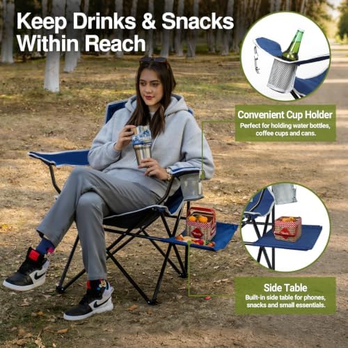 XGEAR 2-Pack Camping Chairs 350LBS Heavy Duty Folding Chair with Side Table