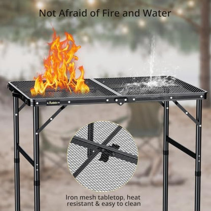 Anbte 3ft Folding Camping Grill Table Max 27.5", 2 Adjustable Height, Black