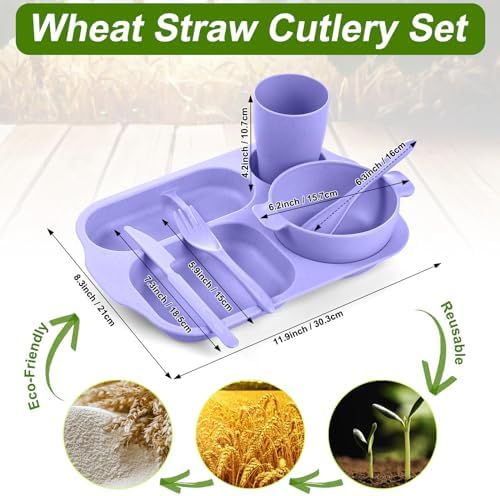 Honoson 24pcs Wheat Straw Dinnerware, Unbreakable, Assorted Color